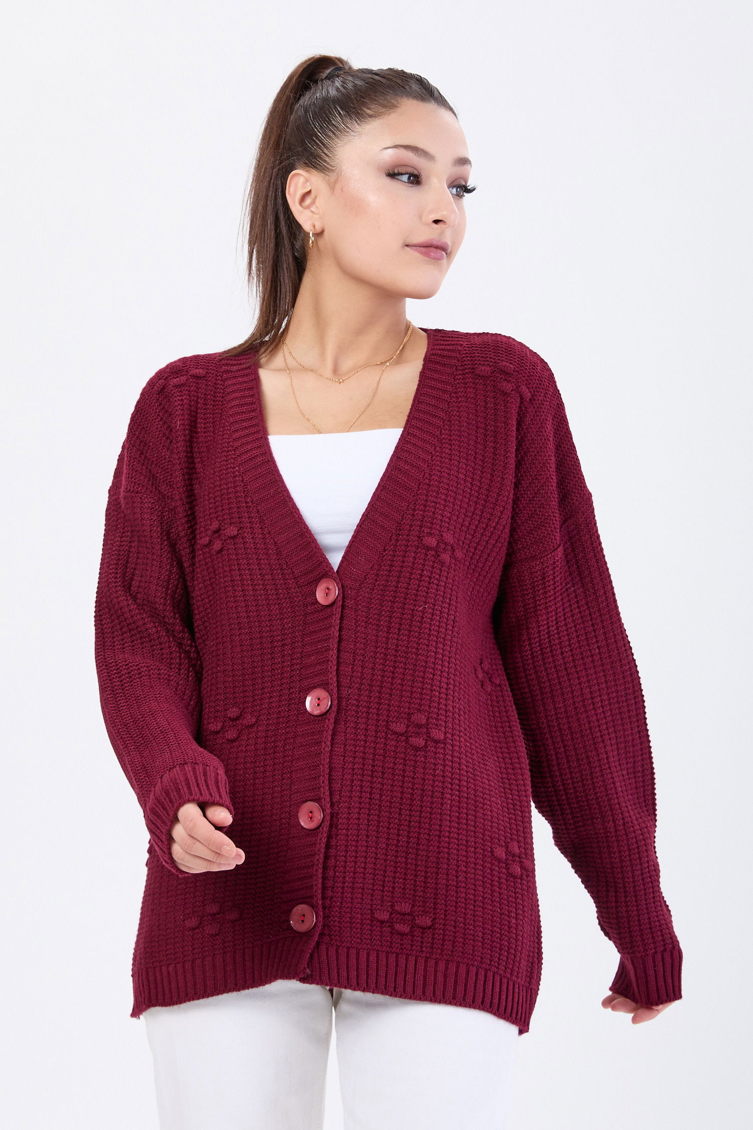 24145-BORDO Triko Hırka - 2