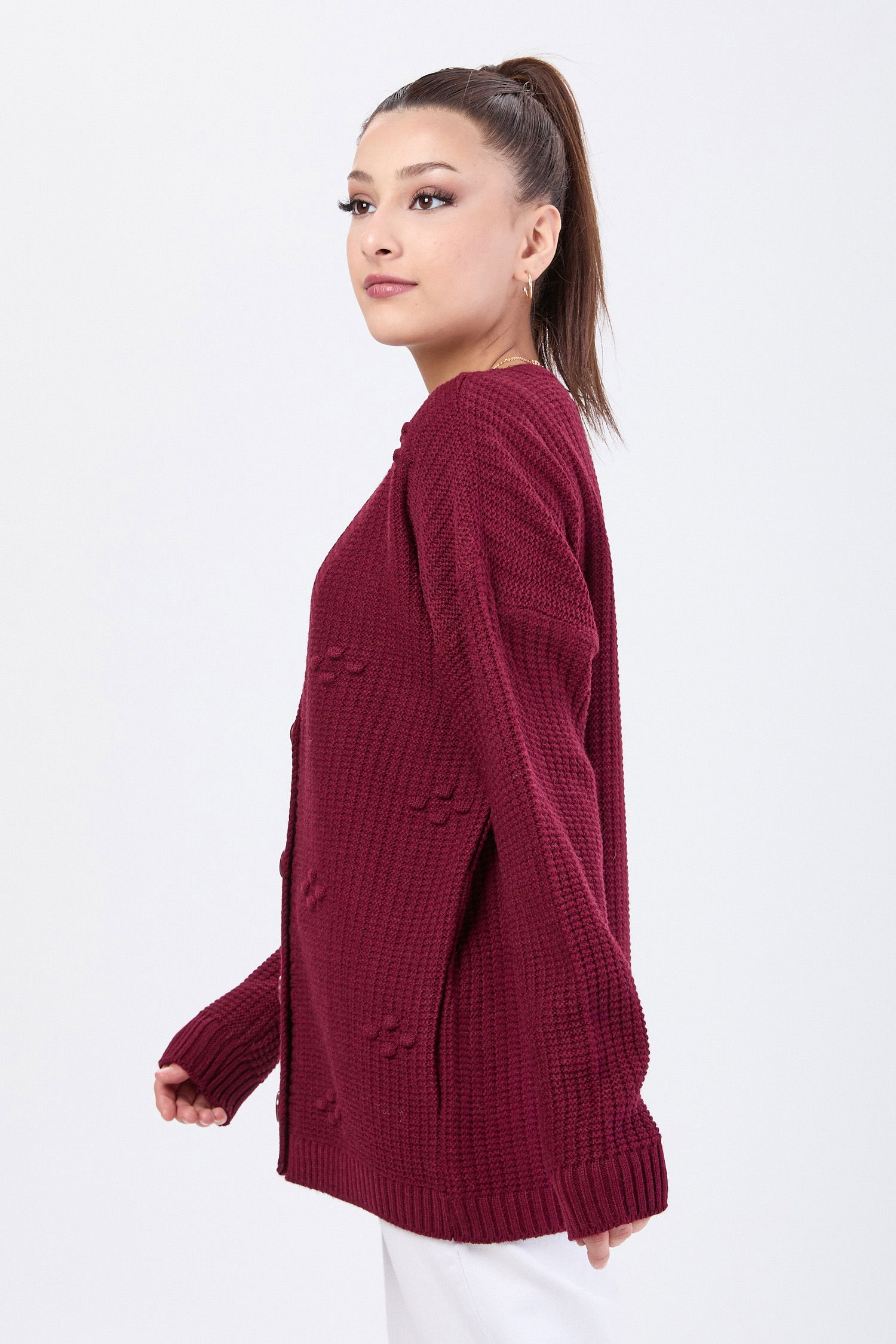 24145-BORDO Triko Hırka - 3