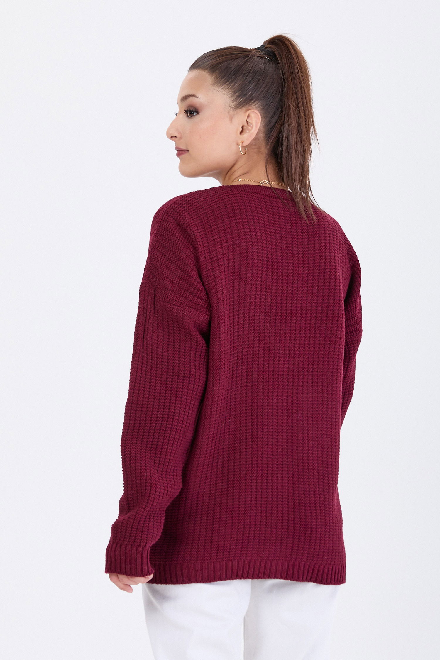 24145-BORDO Triko Hırka - 5