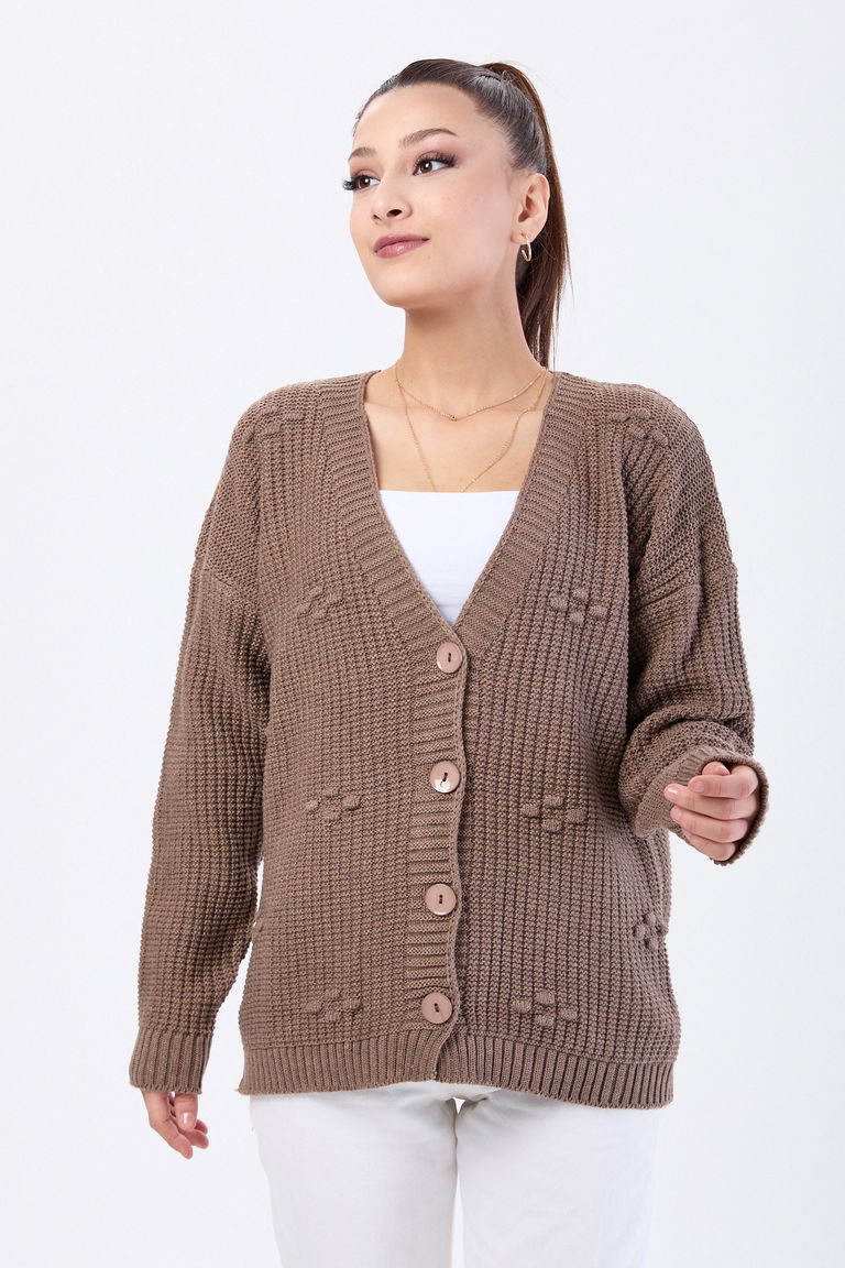Triko Hırka Kahve - 24145 - TOFİSA