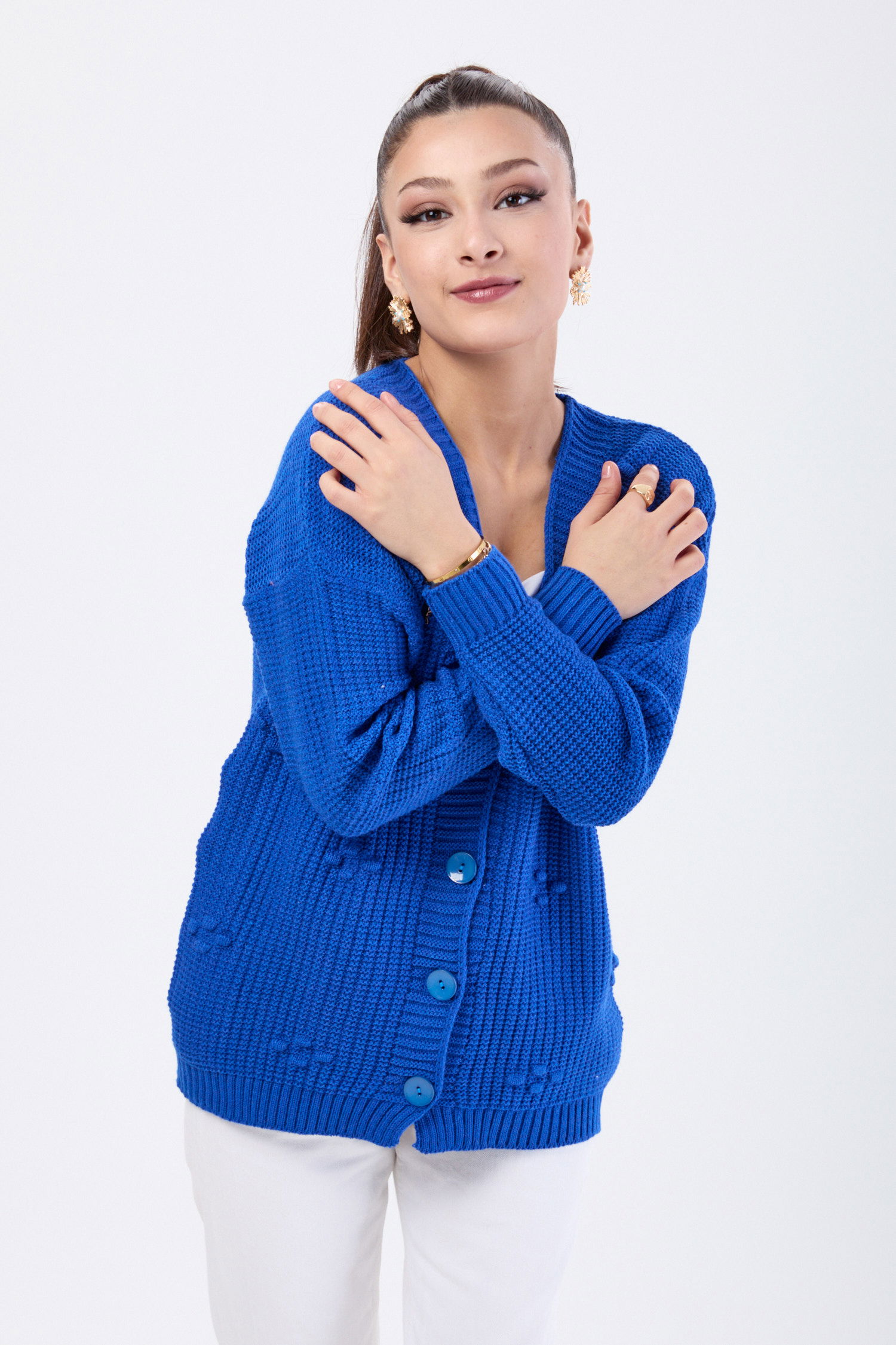 Triko Hırka Saks - 24145 - 2