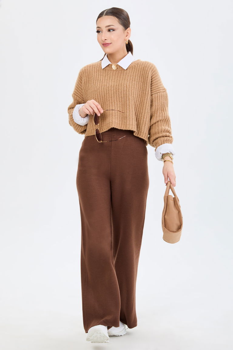 24160-KAHVE Triko Pantolon - TOFİSA