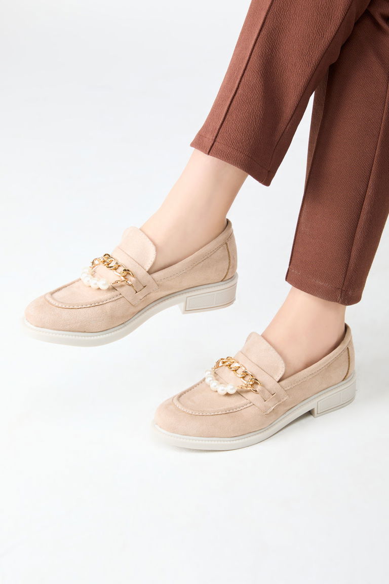 24163-BEJ Süet İncili Ayakkabı - TOFİSA