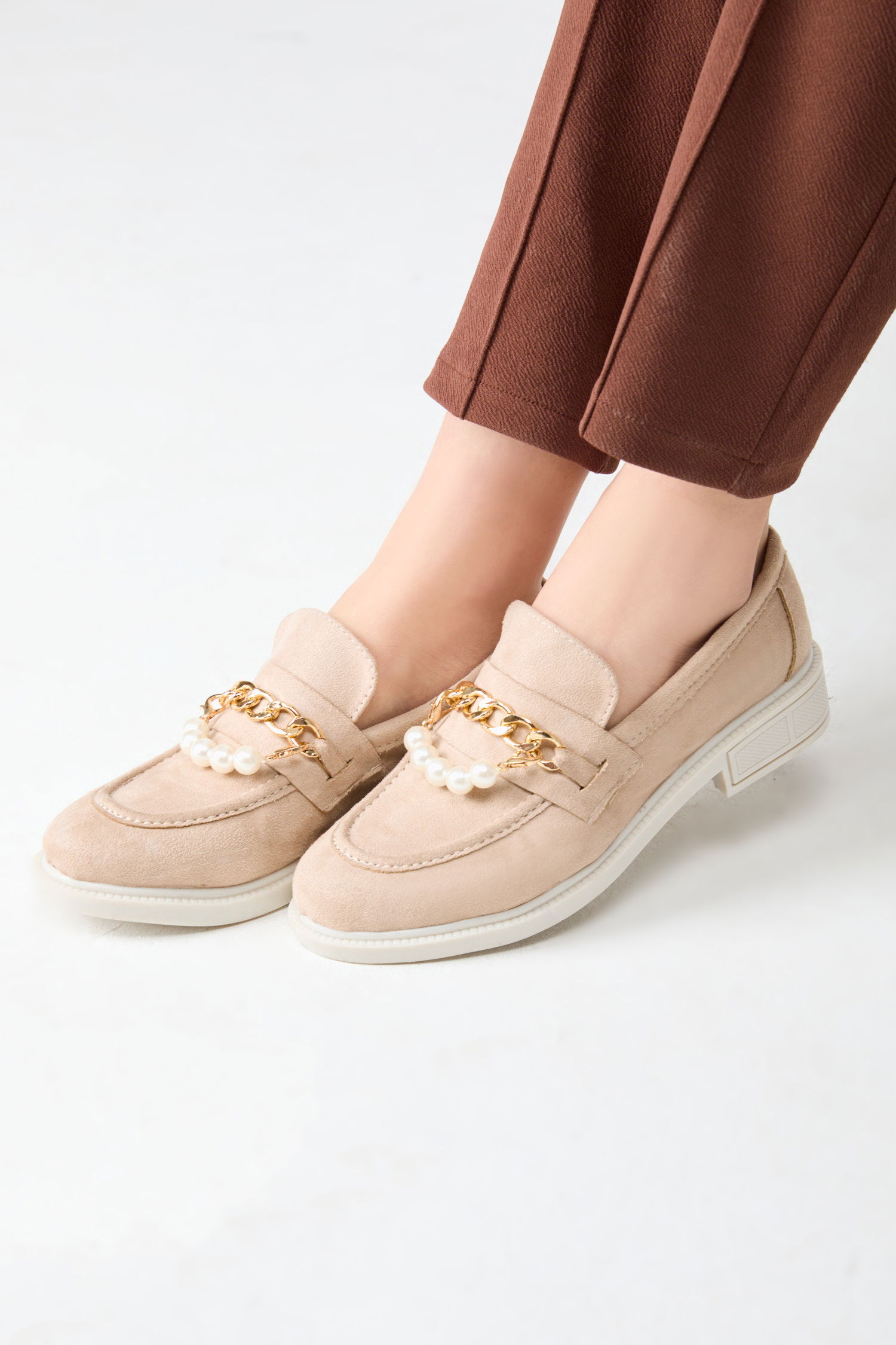 24163-BEJ Süet İncili Ayakkabı - 2