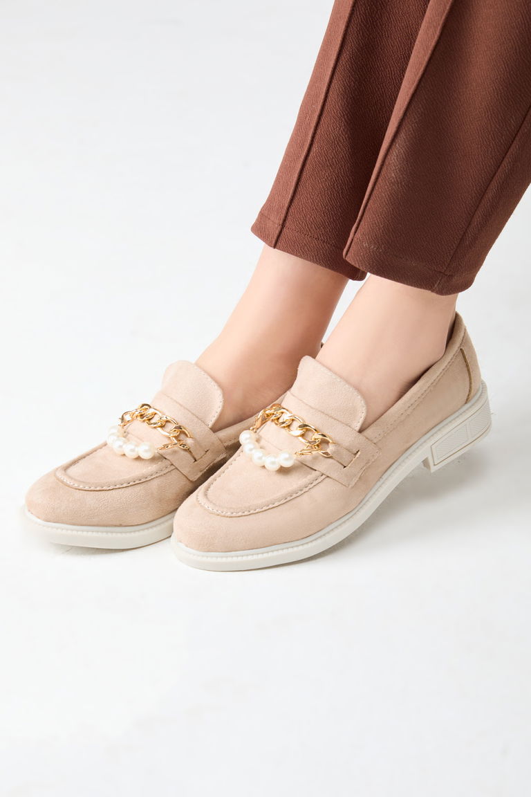 24163-BEJ Süet İncili Ayakkabı - TOFİSA