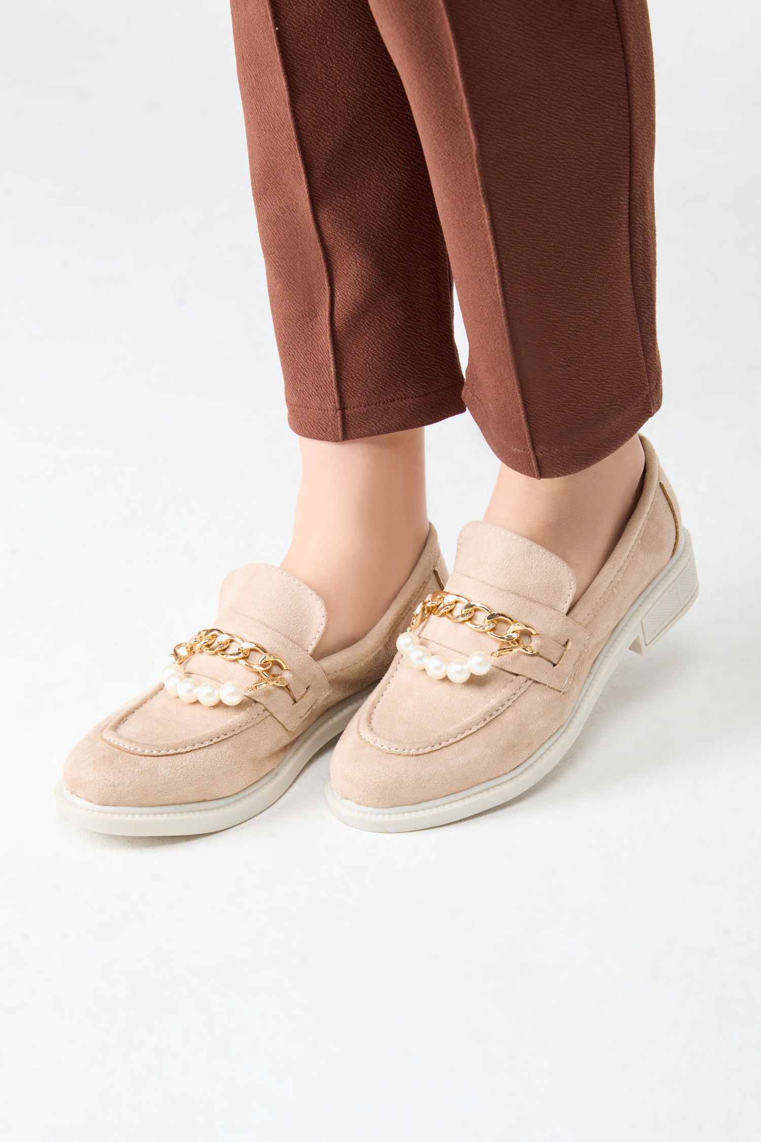 24163-BEJ Süet İncili Ayakkabı - 3