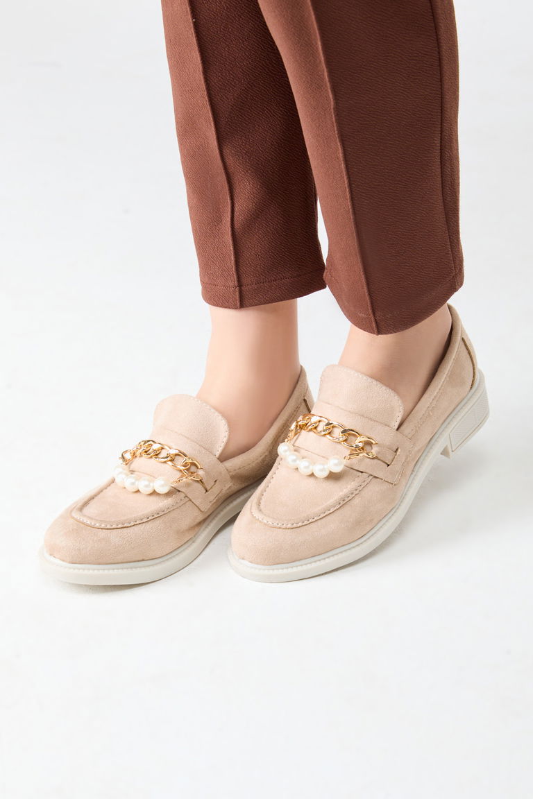 24163-BEJ Süet İncili Ayakkabı - TOFİSA