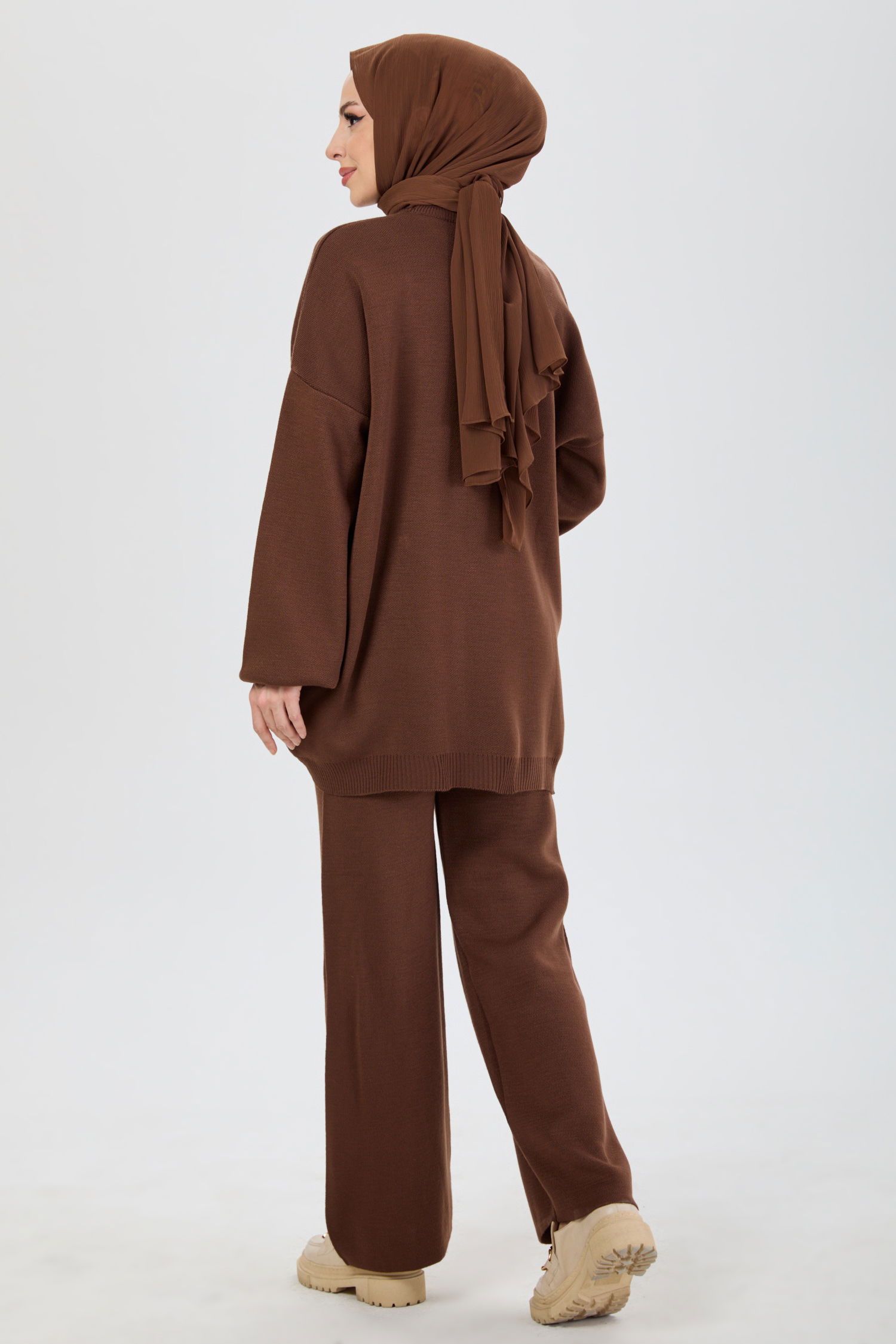 24210-KAHVE İnci İşlemeli Triko Takım - 5