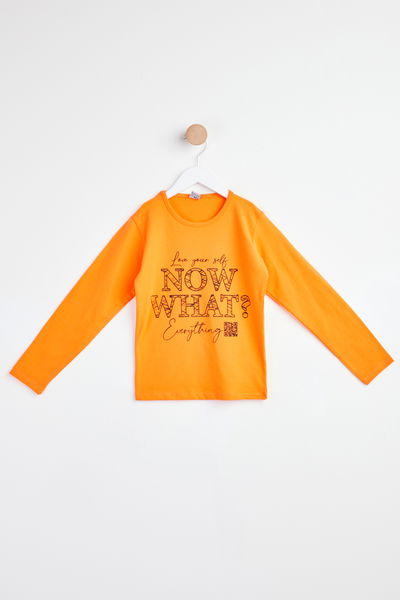 24263-ORANJ Uzun Kol Baskılı Çocuk sweatshirt 