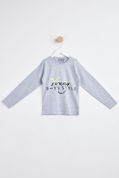 24267-GRI Uzun Kol Baskılı Çocuk sweatshirt 