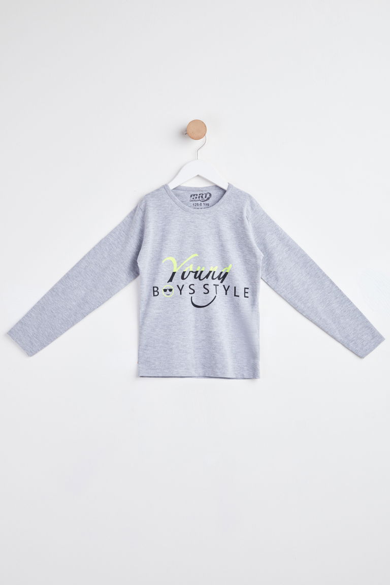 24267-GRI Uzun Kol Baskılı Çocuk sweatshirt - TOFİSA