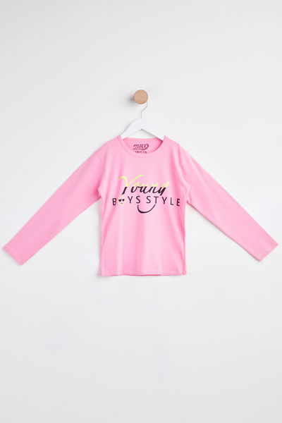 24267-PEMBE Uzun Kol Baskılı Çocuk sweatshirt 