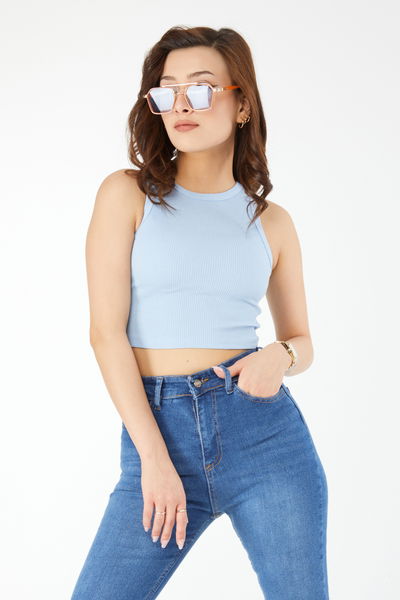 Kısa Kollu Crop Bebe Mavi - 24438 