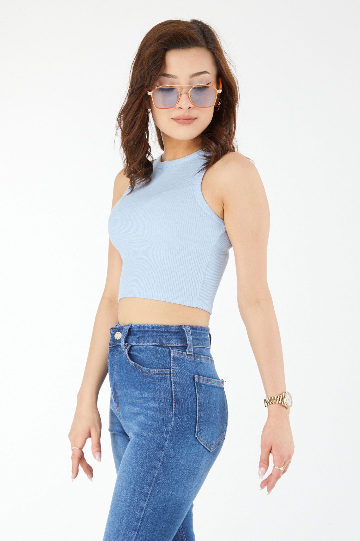 Kısa Kollu Crop Bebe Mavi - 24438 - 3