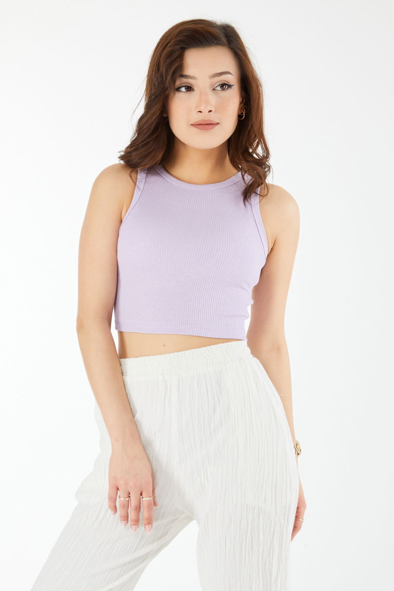 Kısa Kollu Crop Lila - 24438 - TOFİSA