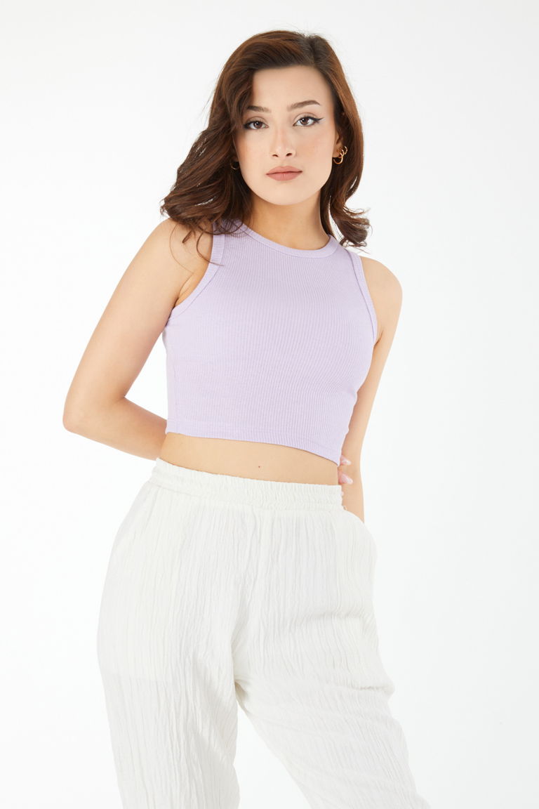 Kısa Kollu Crop Lila - 24438 - TOFİSA