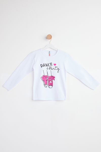 Baskılı Uzun Kollu T-shirt Beyaz - 24476 
