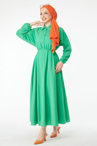 Beli Lastikli Elbise Yesil - 24526 