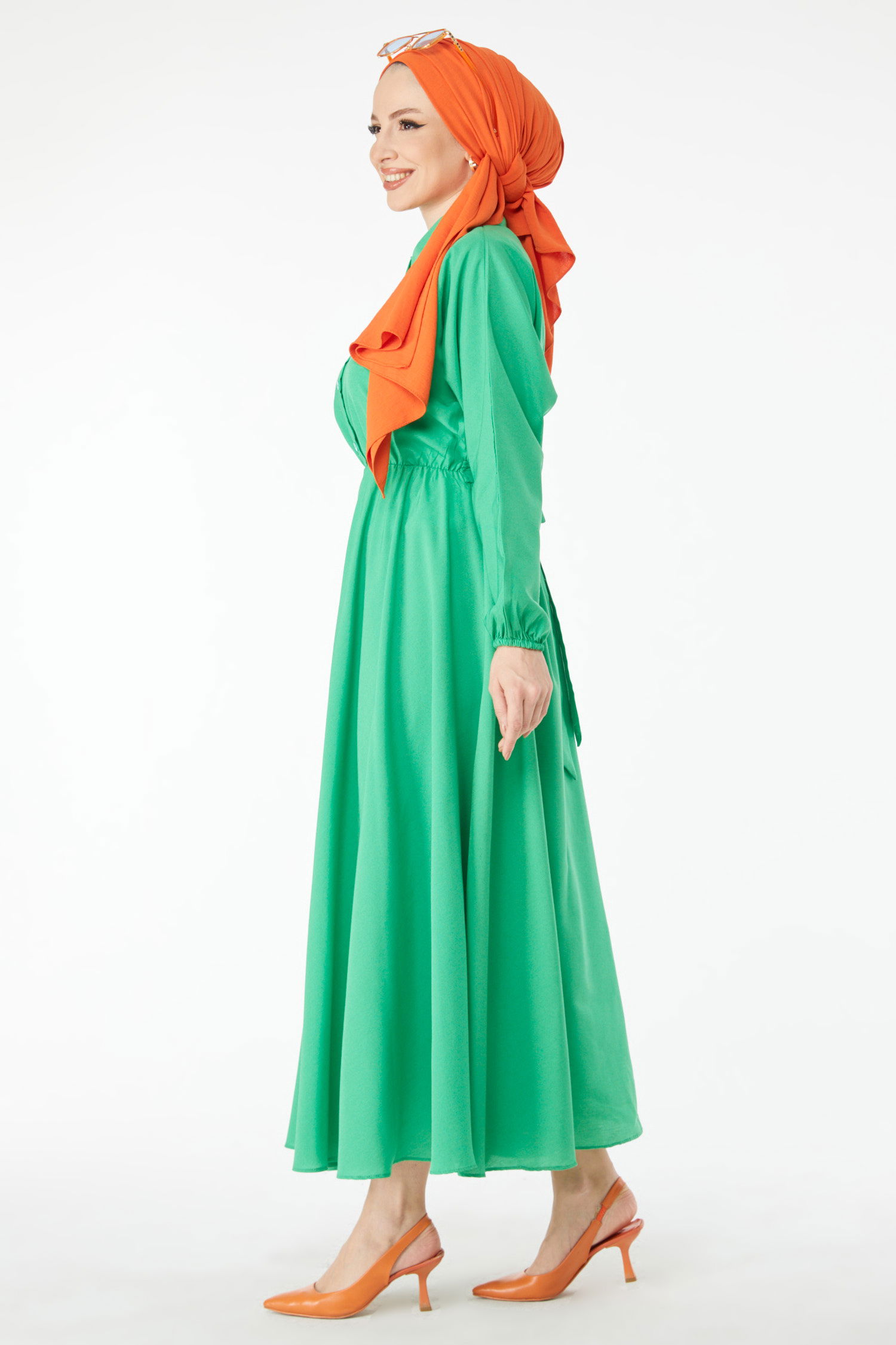 Beli Lastikli Elbise Yesil - 24526 - 3