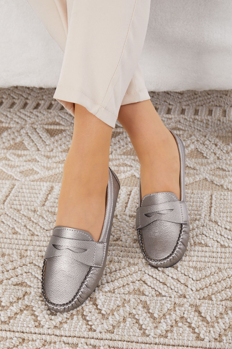 Kadın Gümüş Hafif Rahat Taban Günlük Babet - 24583 - TOFİSA