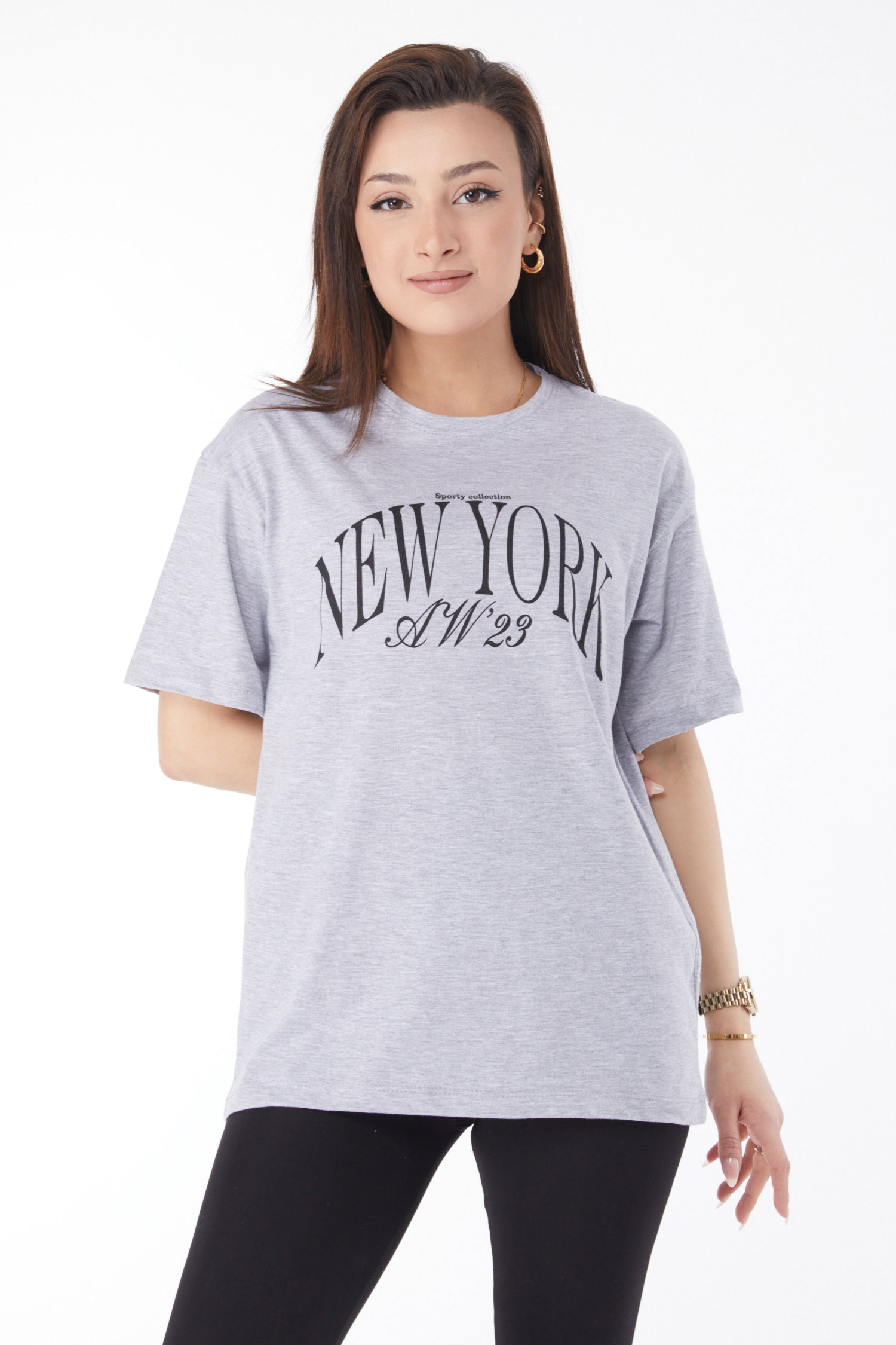 Kısa Kollu Baskılı T-shirt Gri - 24629 - 3