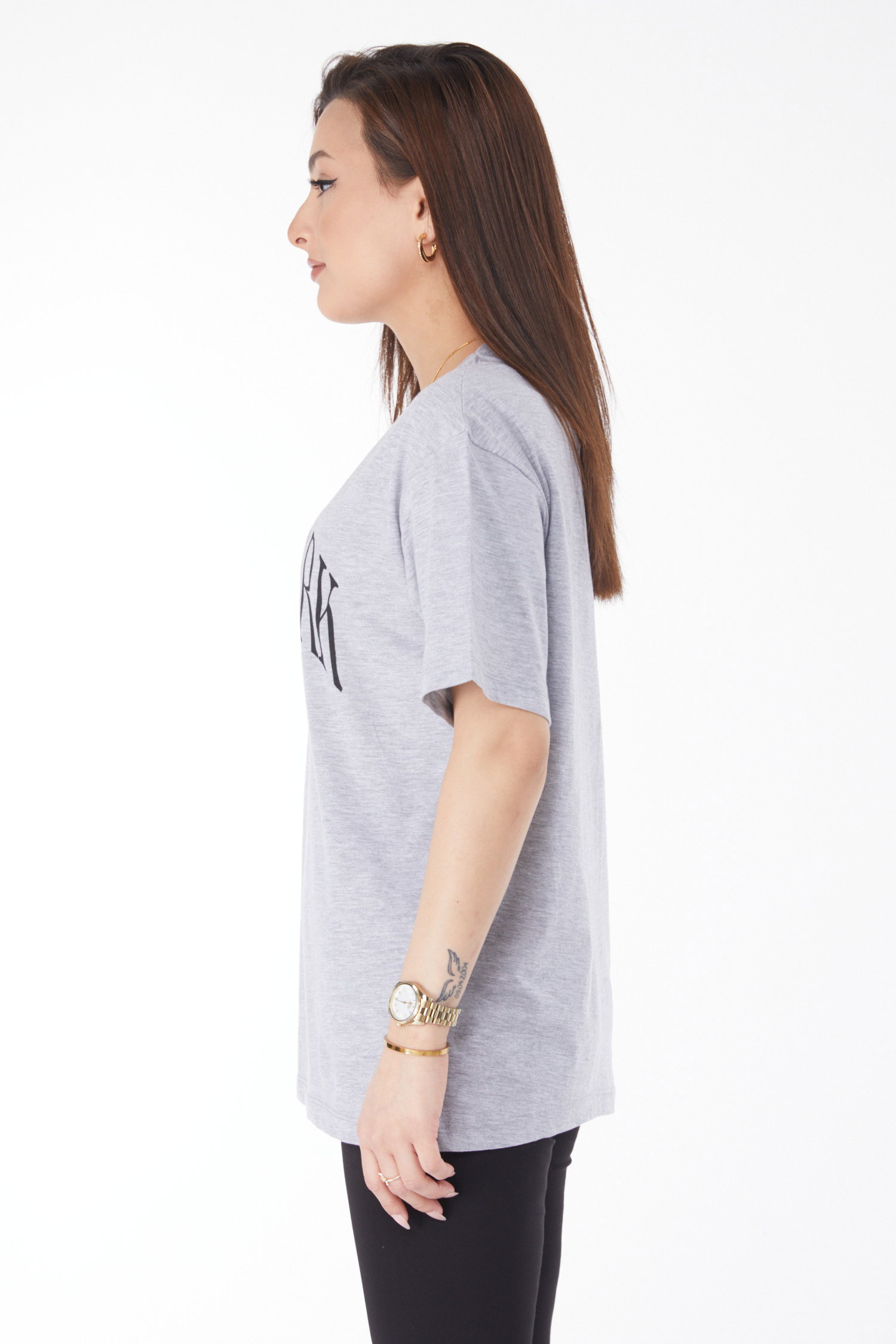 Kısa Kollu Baskılı T-shirt Gri - 24629 - 4