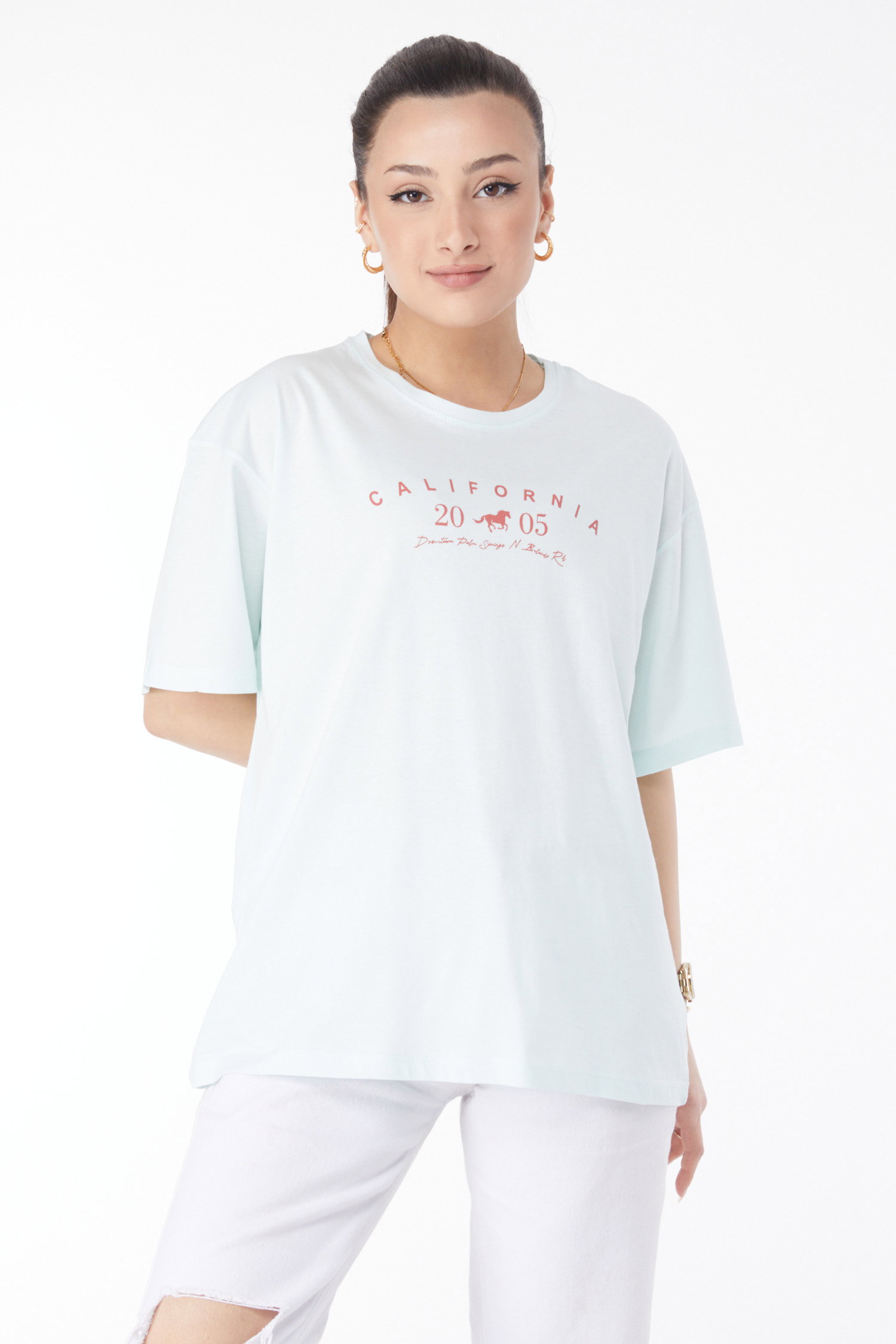 Kısa Kollu Baskılı T-shirt Mint - 24632 - 1