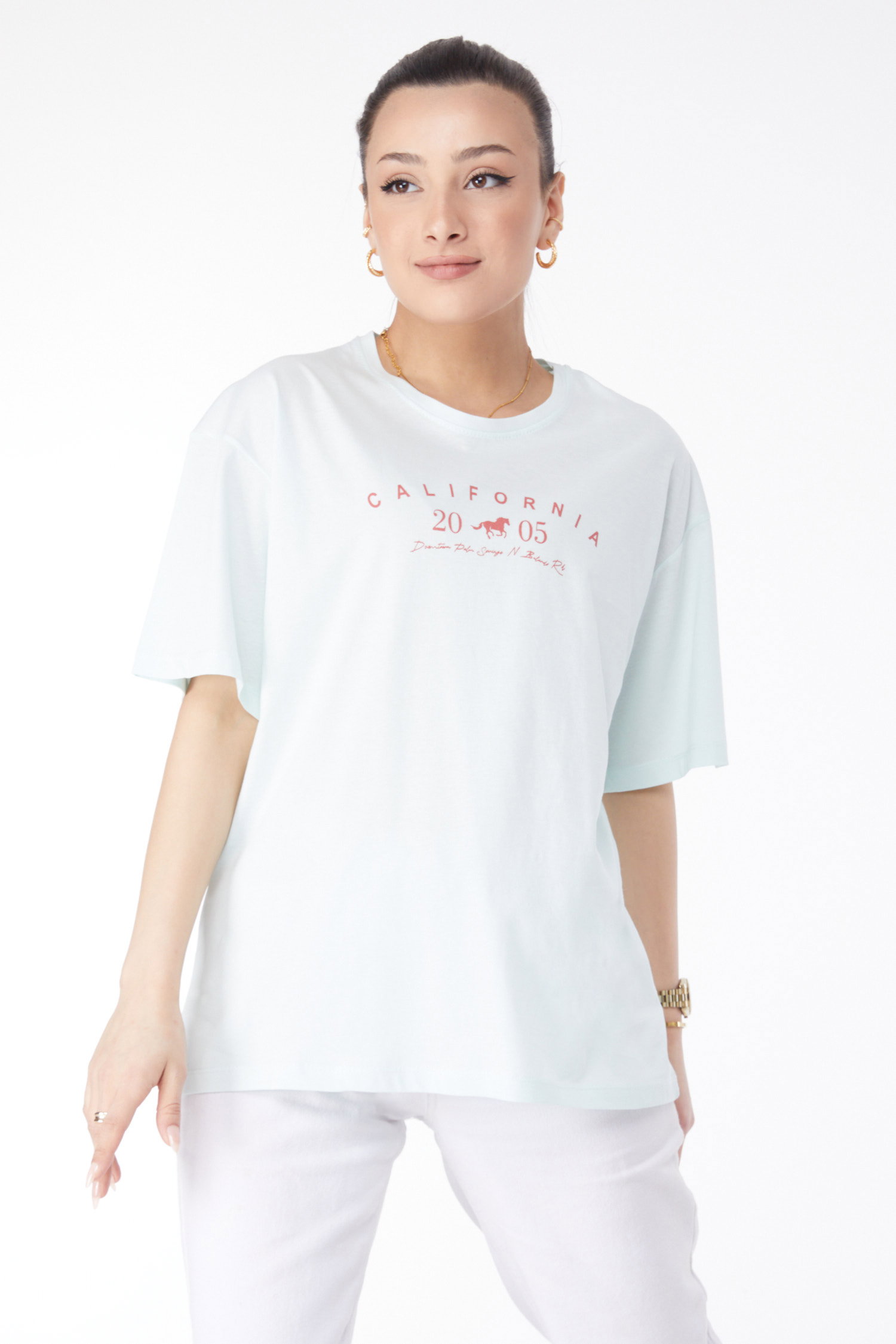 Kısa Kollu Baskılı T-shirt Mint - 24632 - 2