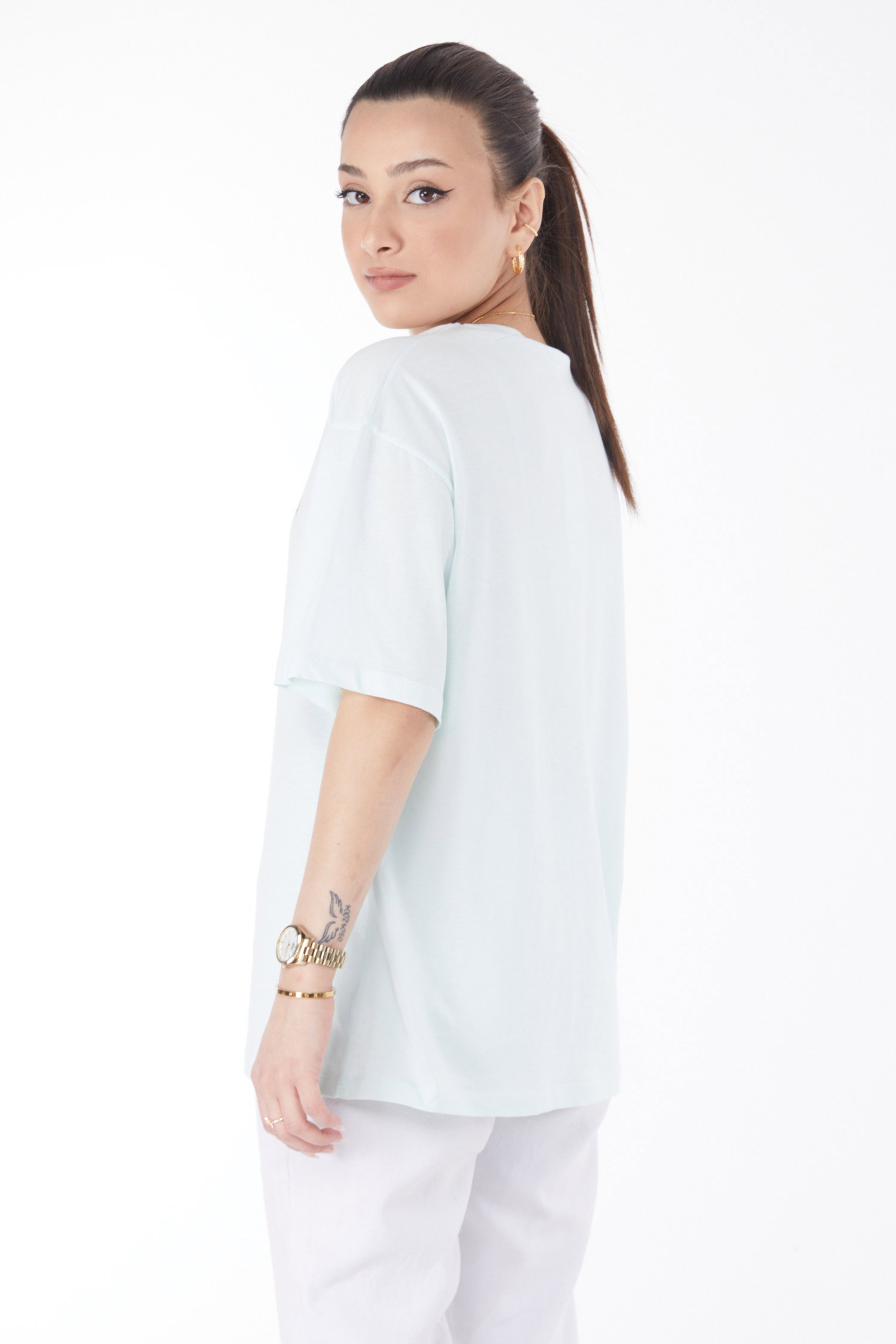 Kısa Kollu Baskılı T-shirt Mint - 24632 - 5