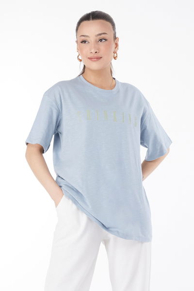Kısa Kollu Baskılı T-shirt Bebe Mavi - 24634 