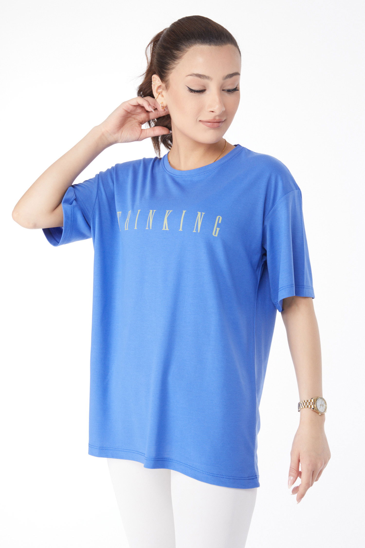 Kısa Kollu Baskılı T-shirt Saks - 24634 - 28