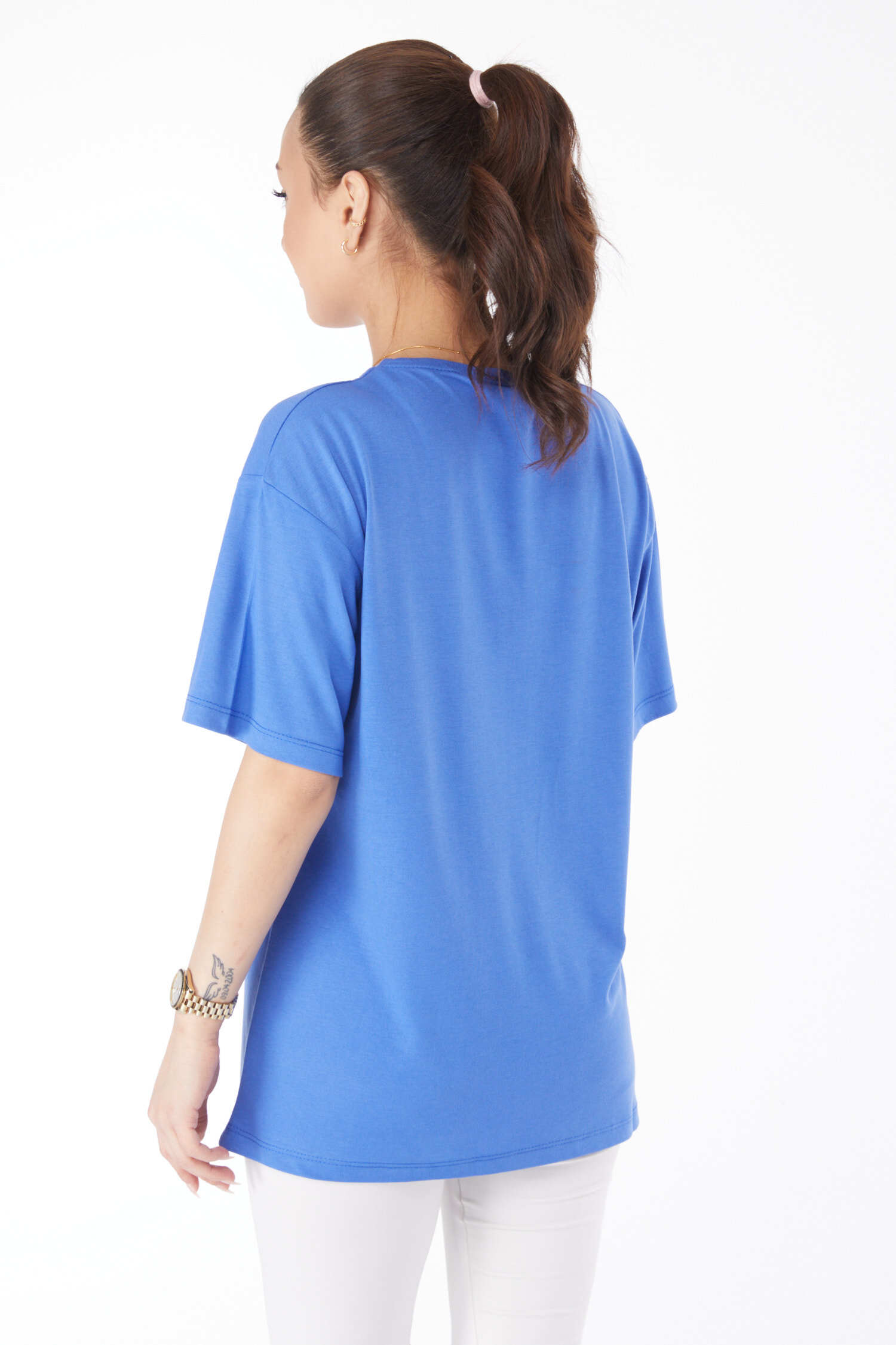 Kısa Kollu Baskılı T-shirt Saks - 24634 - 24