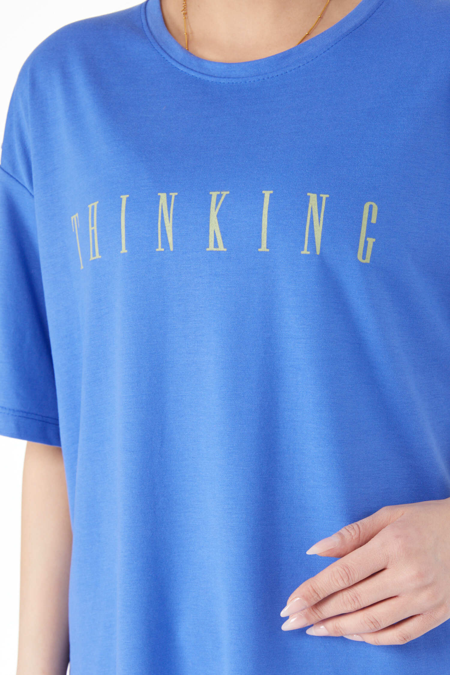 Kısa Kollu Baskılı T-shirt Saks - 24634 - 6