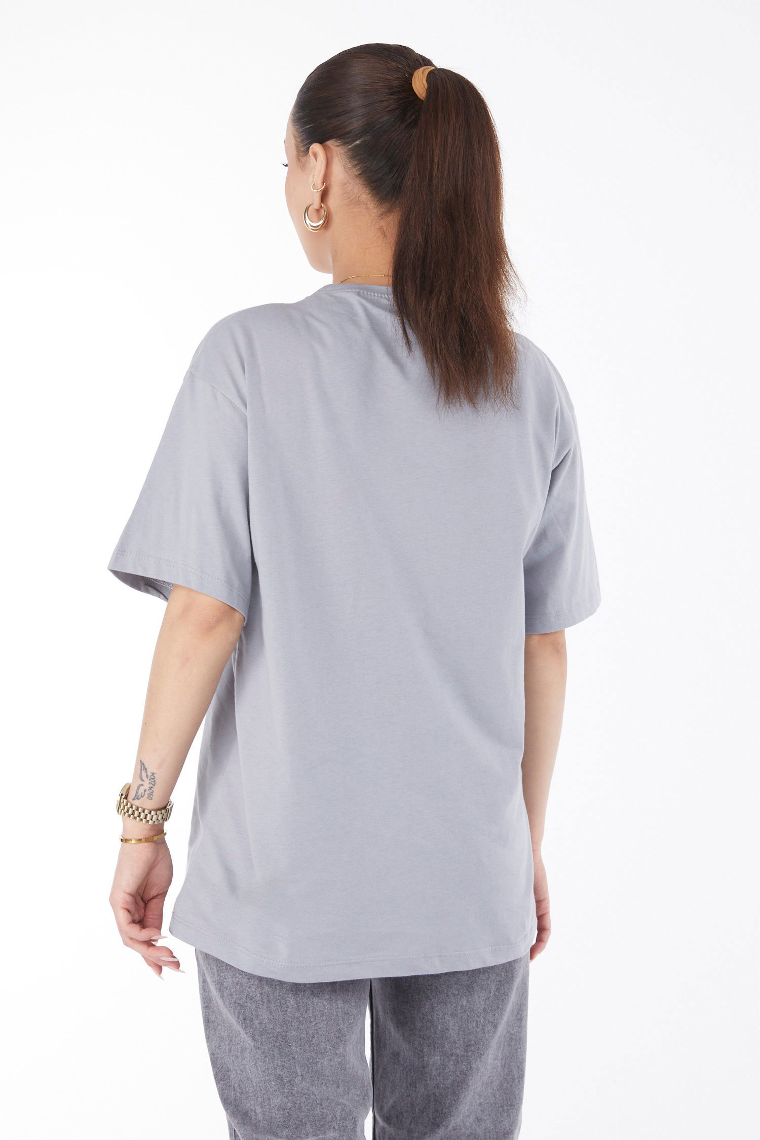 Kısa Kollu Baskılı T-shirt Gri - 24637 - 10