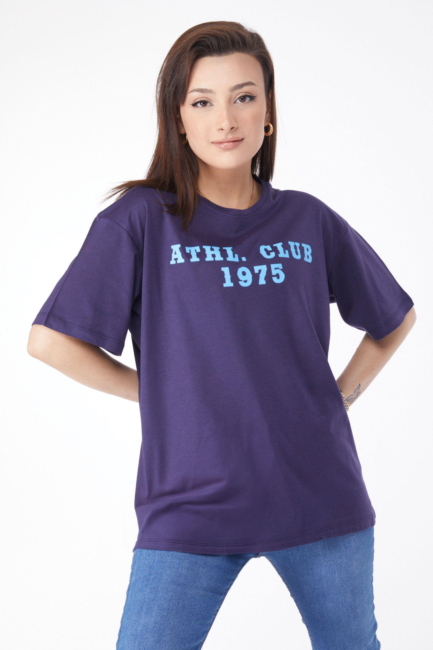 24644-LACIVERT Bisiklet Yaka Kısa Kollu Baskılı T-shirt - 9