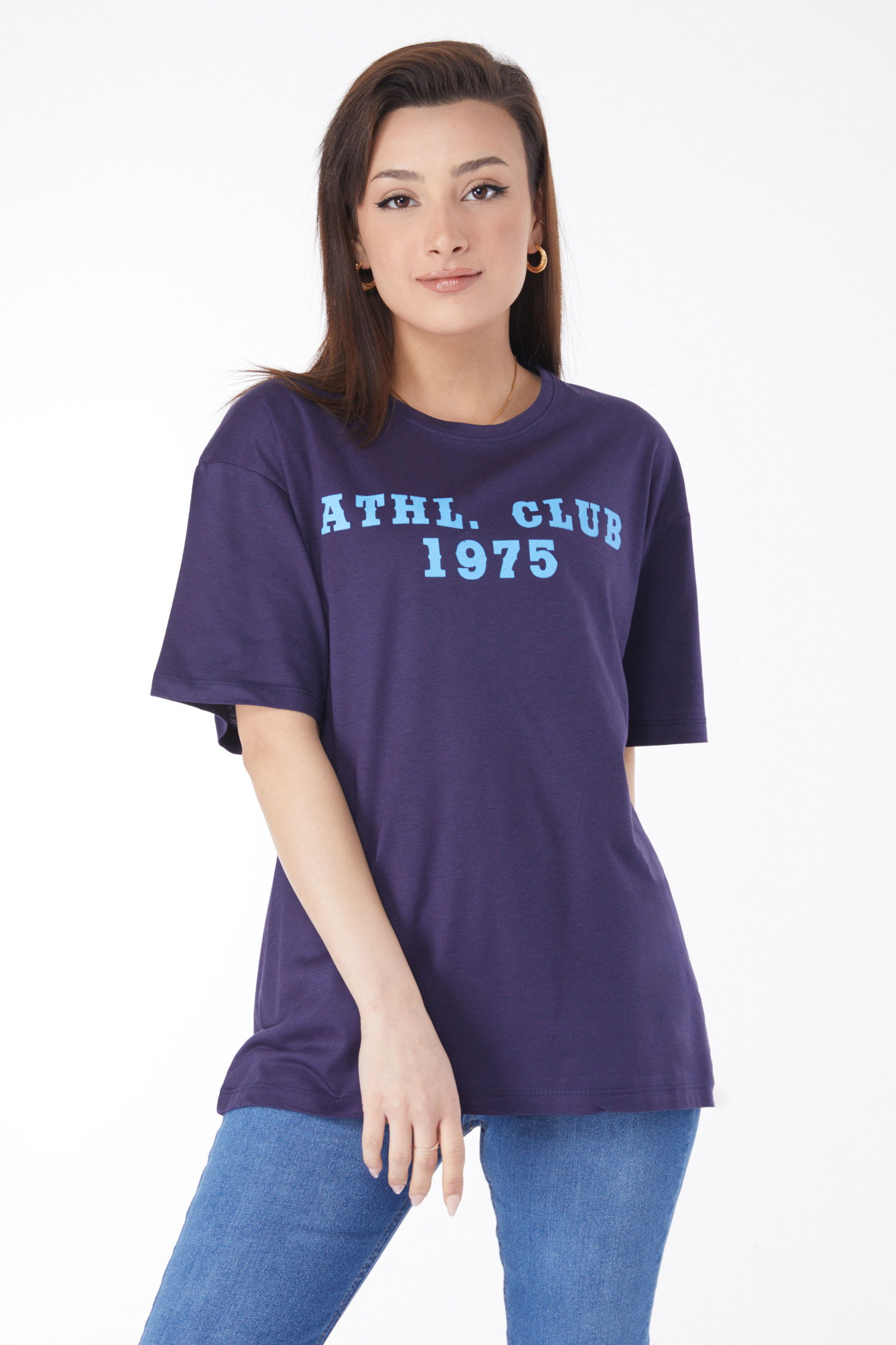 24644-LACIVERT Bisiklet Yaka Kısa Kollu Baskılı T-shirt - 6