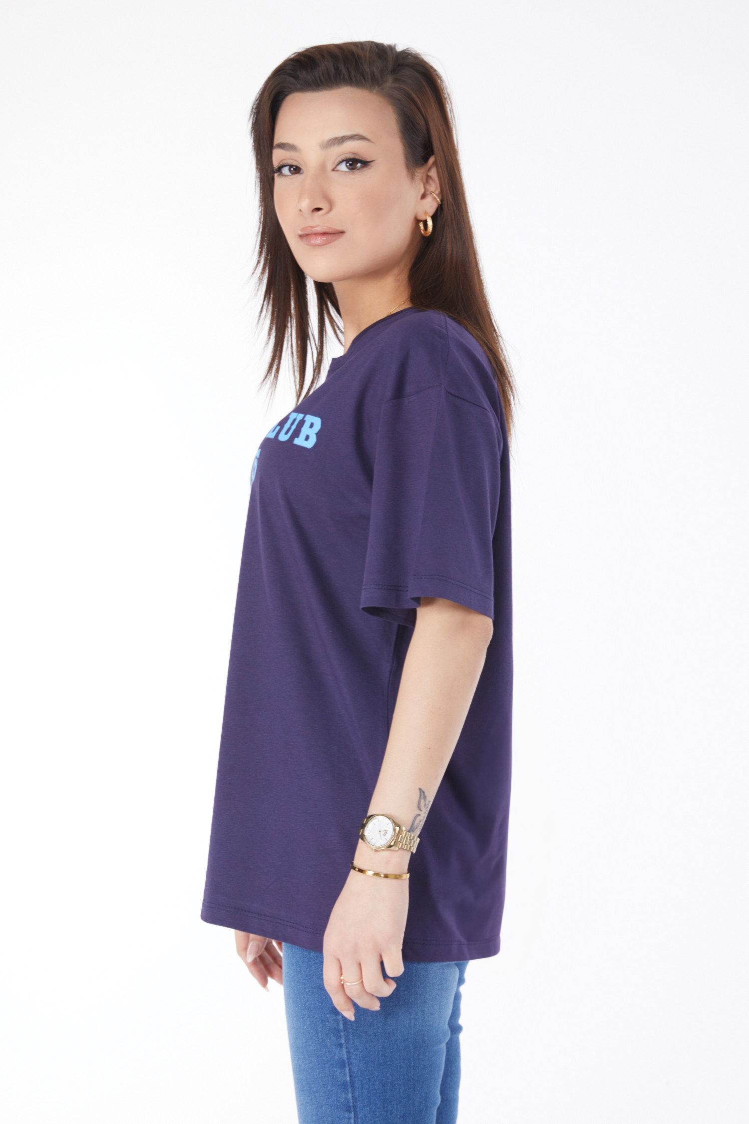 24644-LACIVERT Bisiklet Yaka Kısa Kollu Baskılı T-shirt - 3