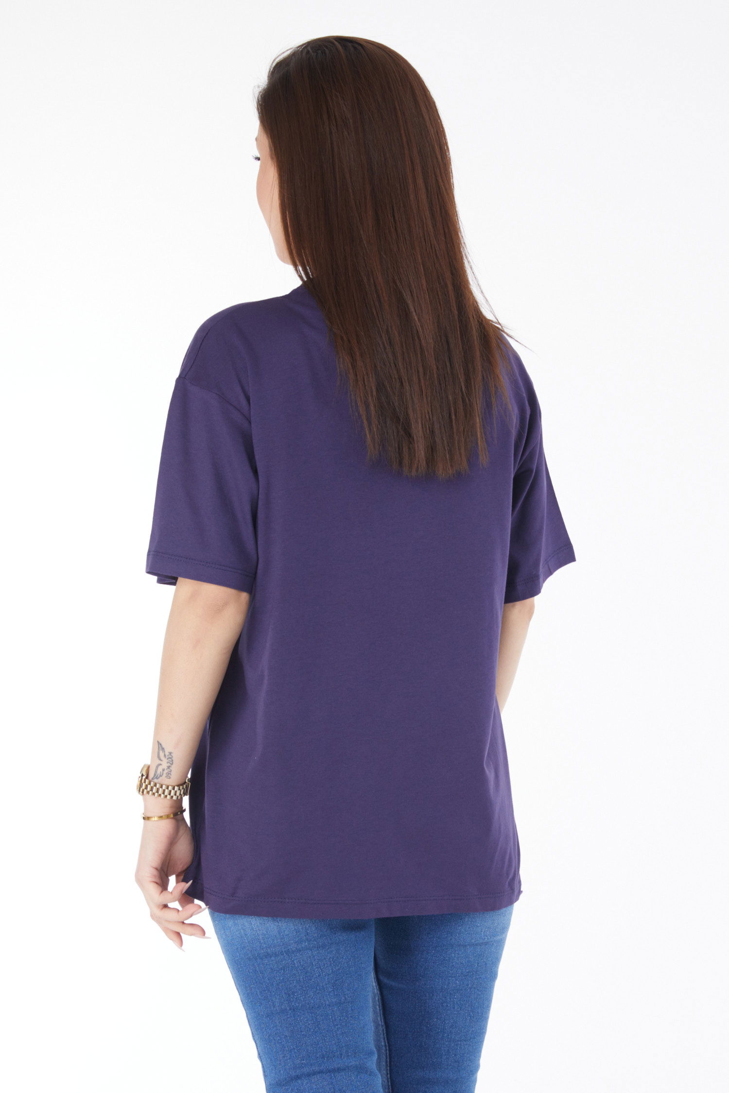 24644-LACIVERT Bisiklet Yaka Kısa Kollu Baskılı T-shirt - 4