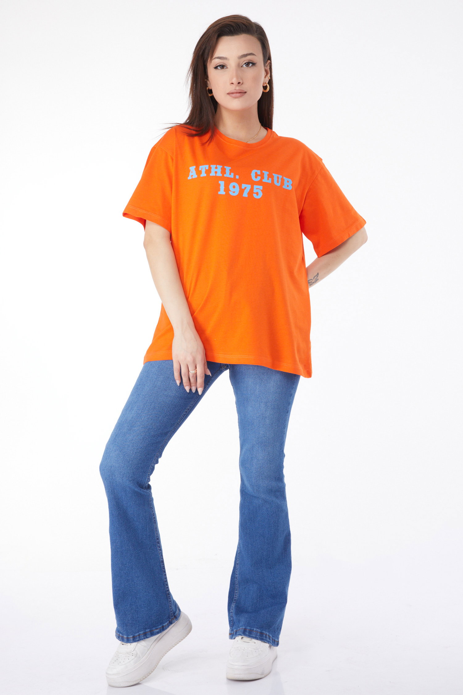 Kısa Kollu Baskılı T-shirt Oranj - 24644 - 1