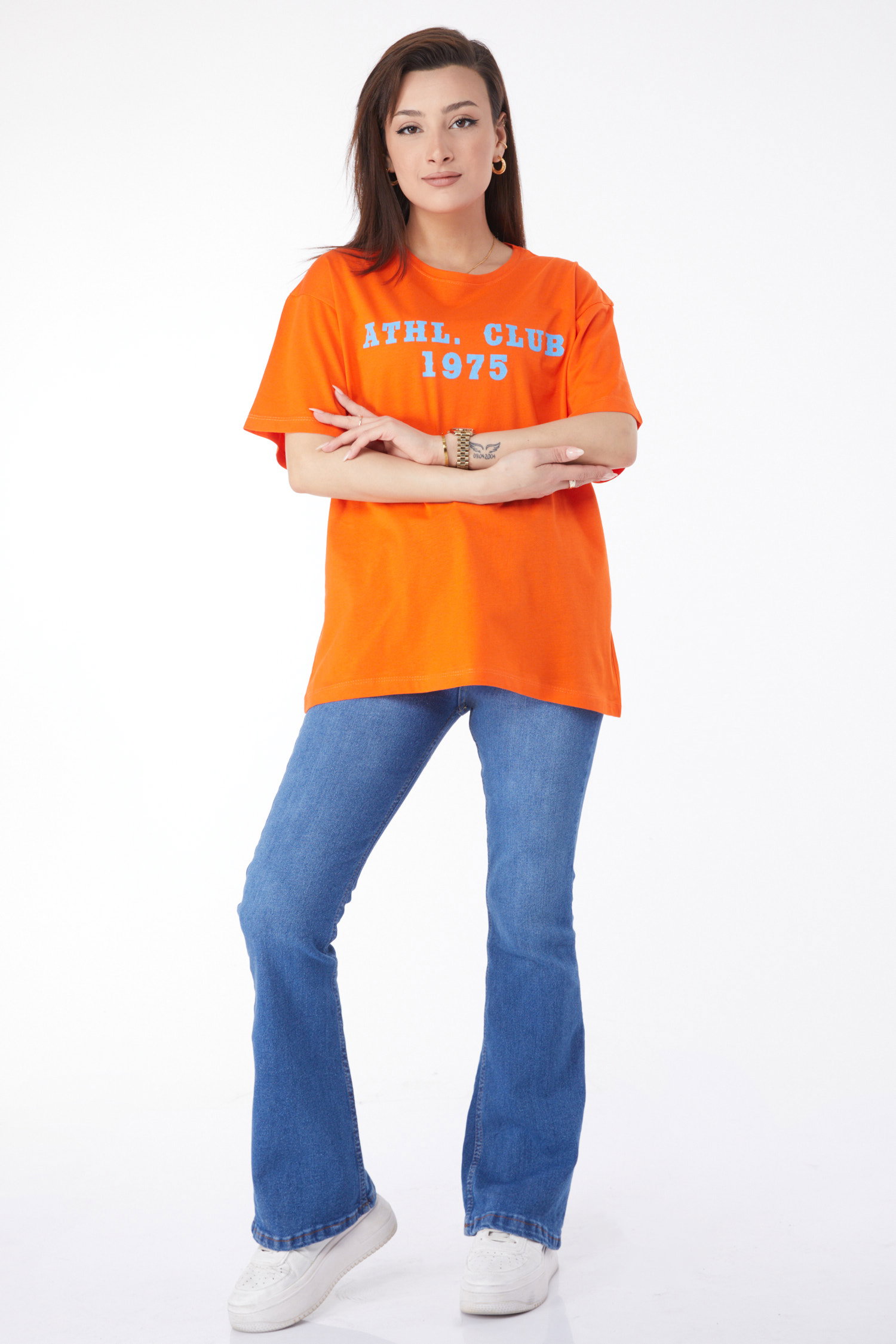 Kısa Kollu Baskılı T-shirt Oranj - 24644 - 2