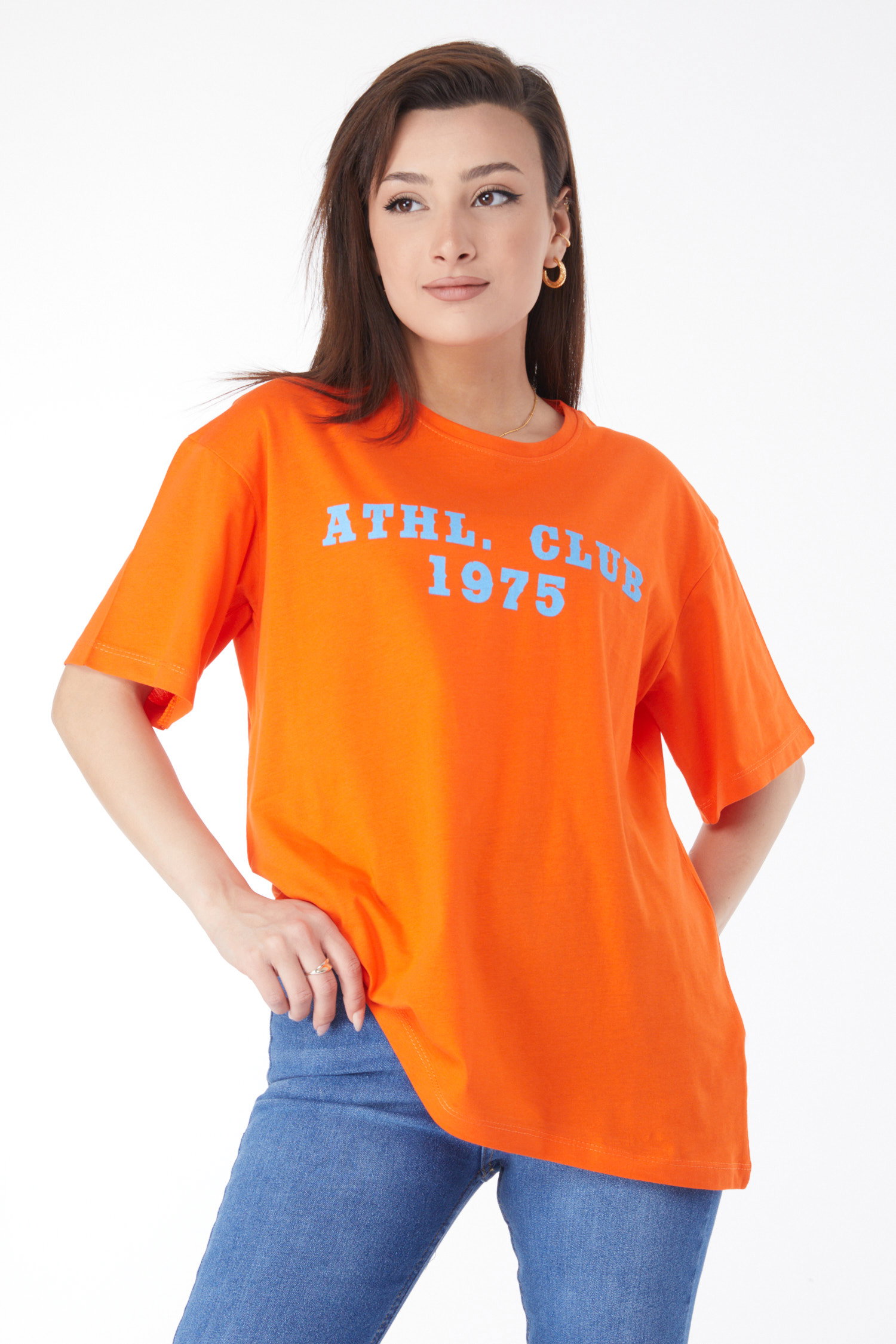Kısa Kollu Baskılı T-shirt Oranj - 24644 - 3