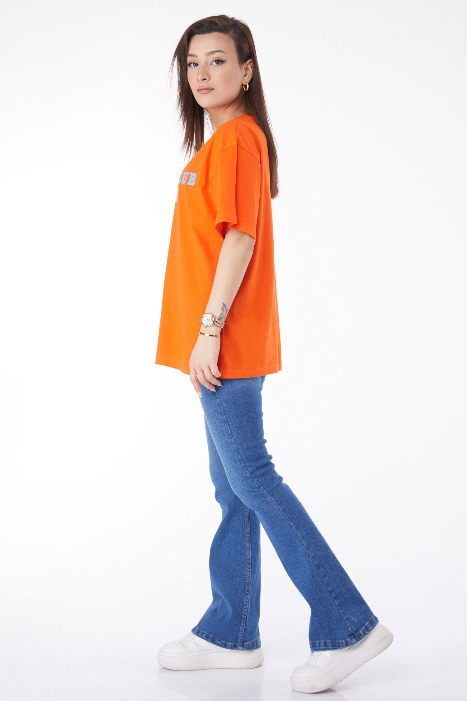 Kısa Kollu Baskılı T-shirt Oranj - 24644 - 4