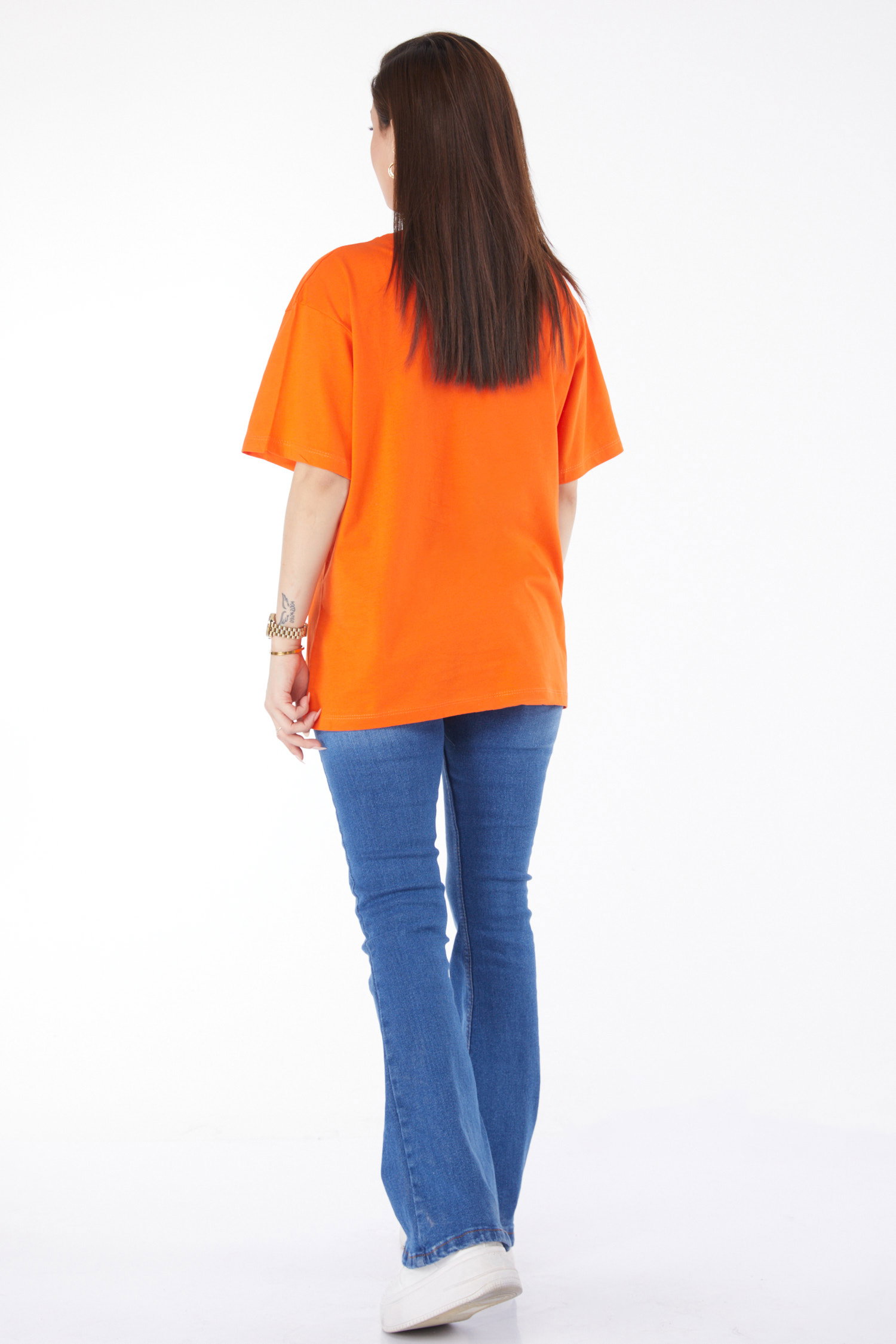 Kısa Kollu Baskılı T-shirt Oranj - 24644 - 5