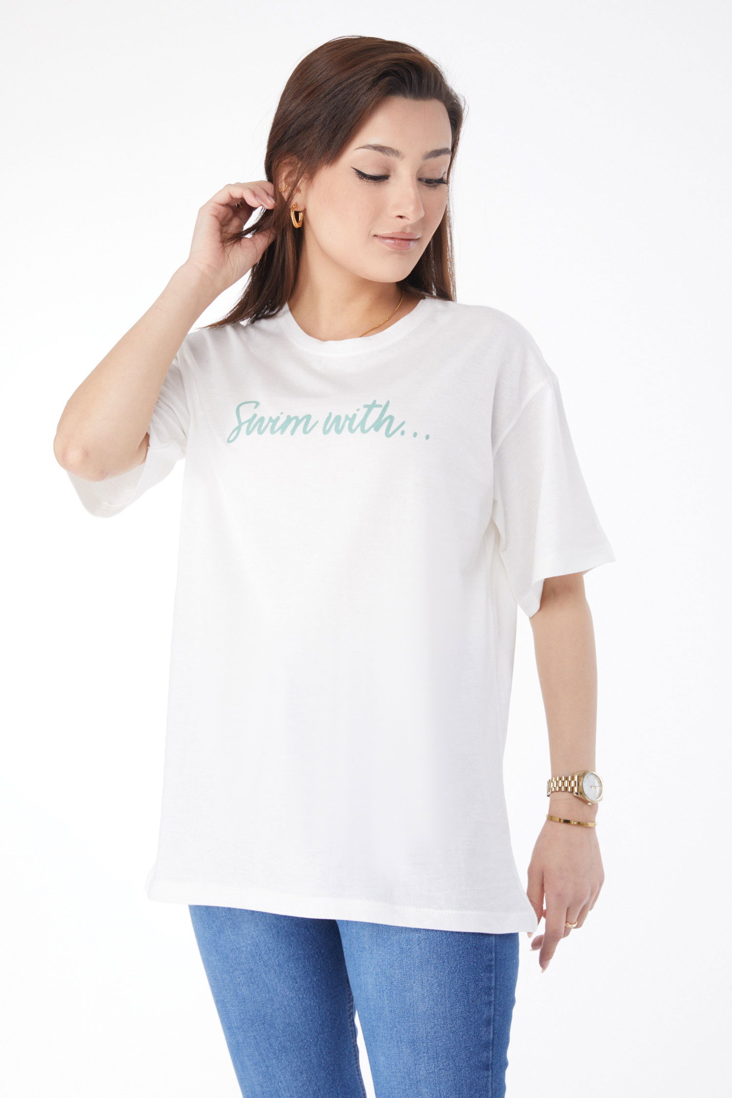 Kısa Kollu Baskılı T-shirt Ekru - 24650 - 8