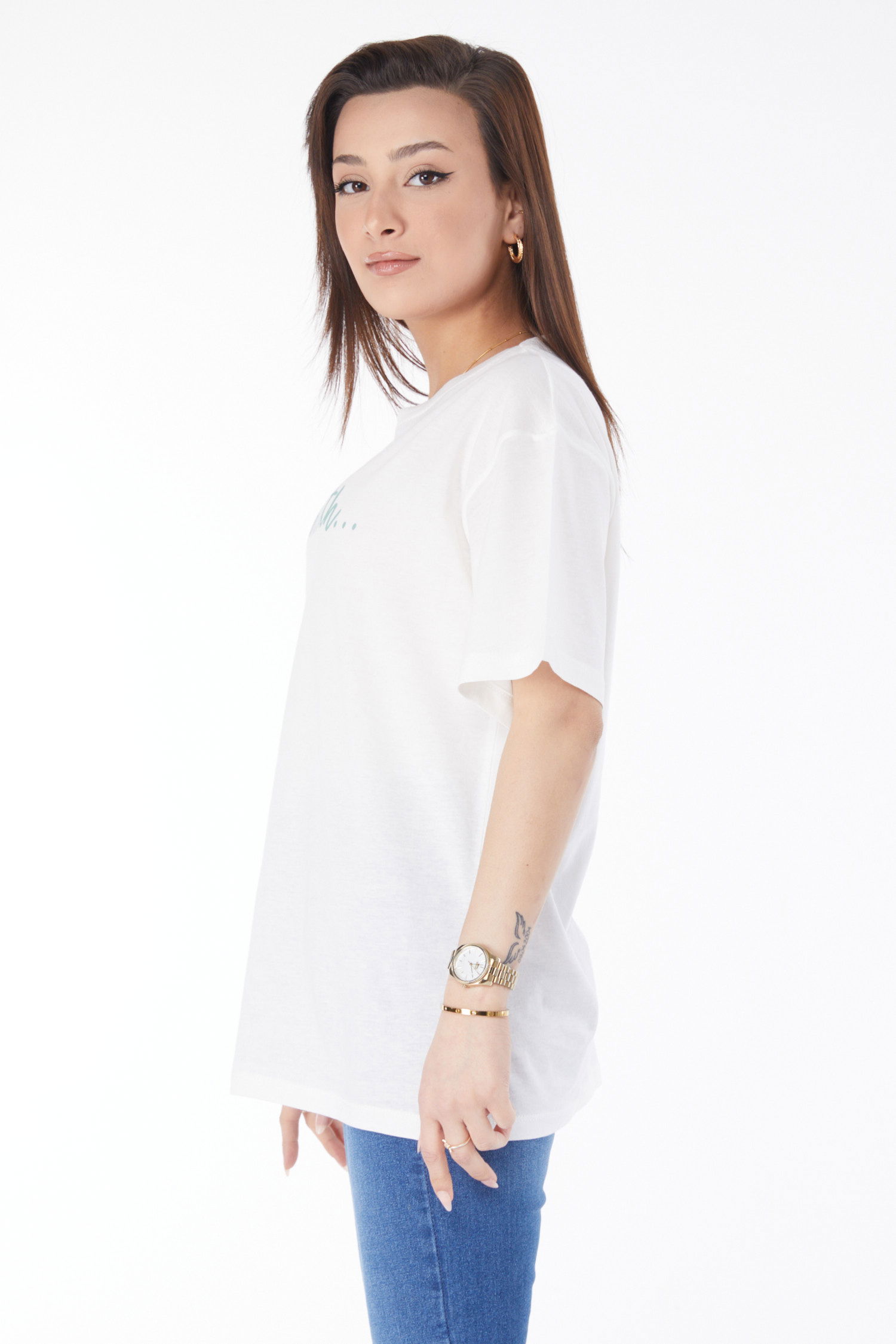 Kısa Kollu Baskılı T-shirt Ekru - 24650 - 9