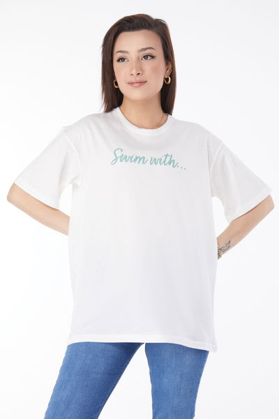 Kısa Kollu Baskılı T-shirt Ekru - 24650 