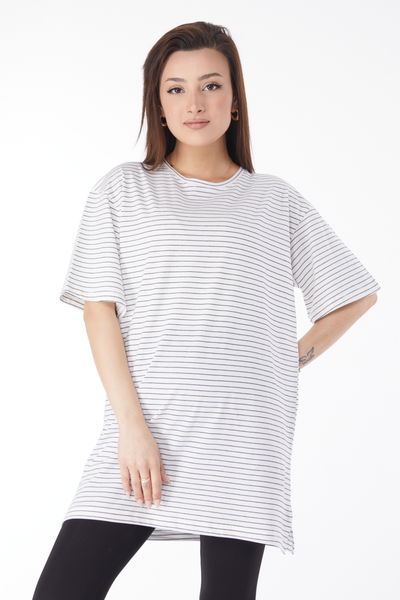 Kısa Kollu Çizgili T-shirt Beyaz - 24655 