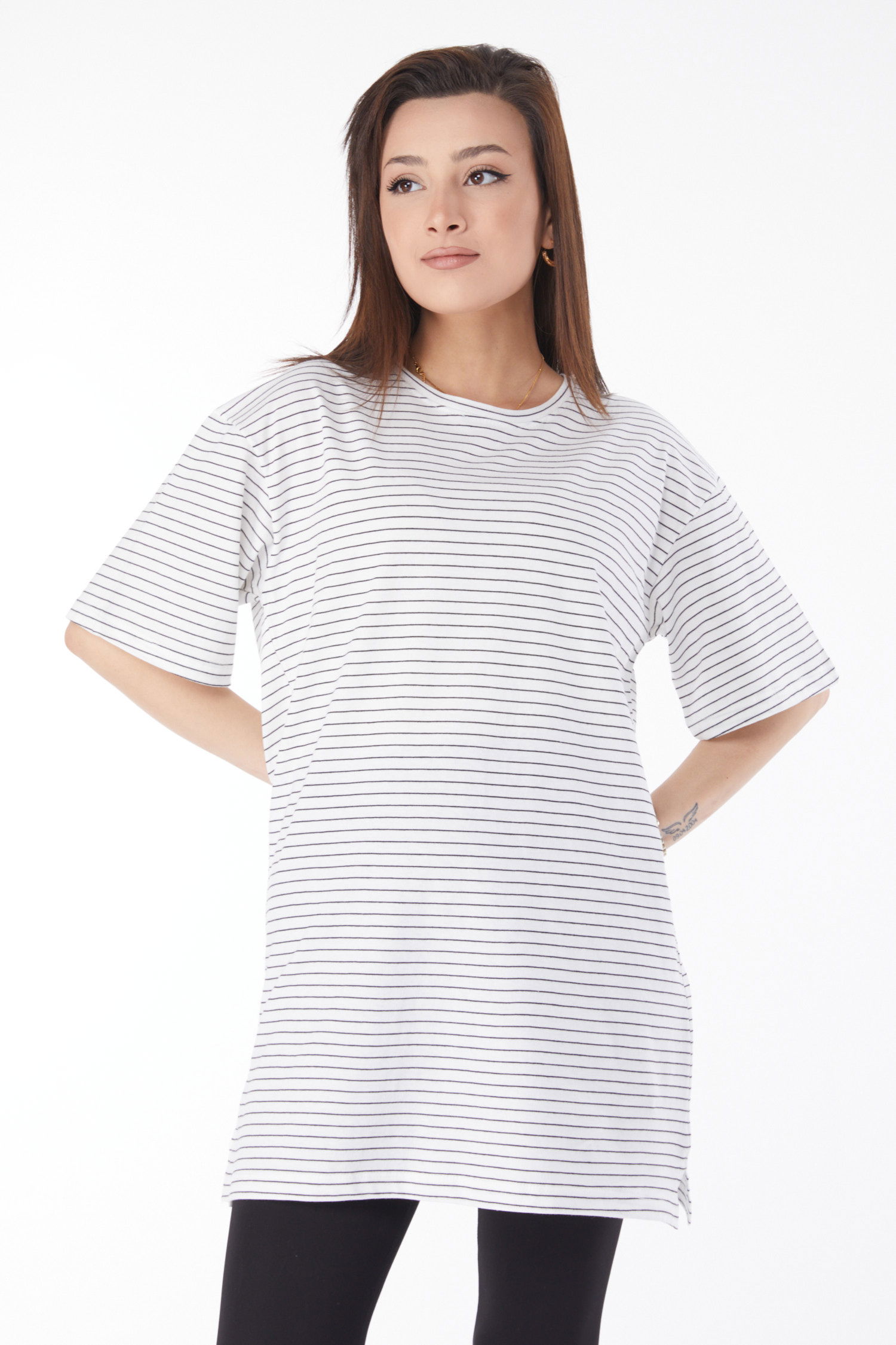 Kısa Kollu Çizgili T-shirt Beyaz - 24655 - 2