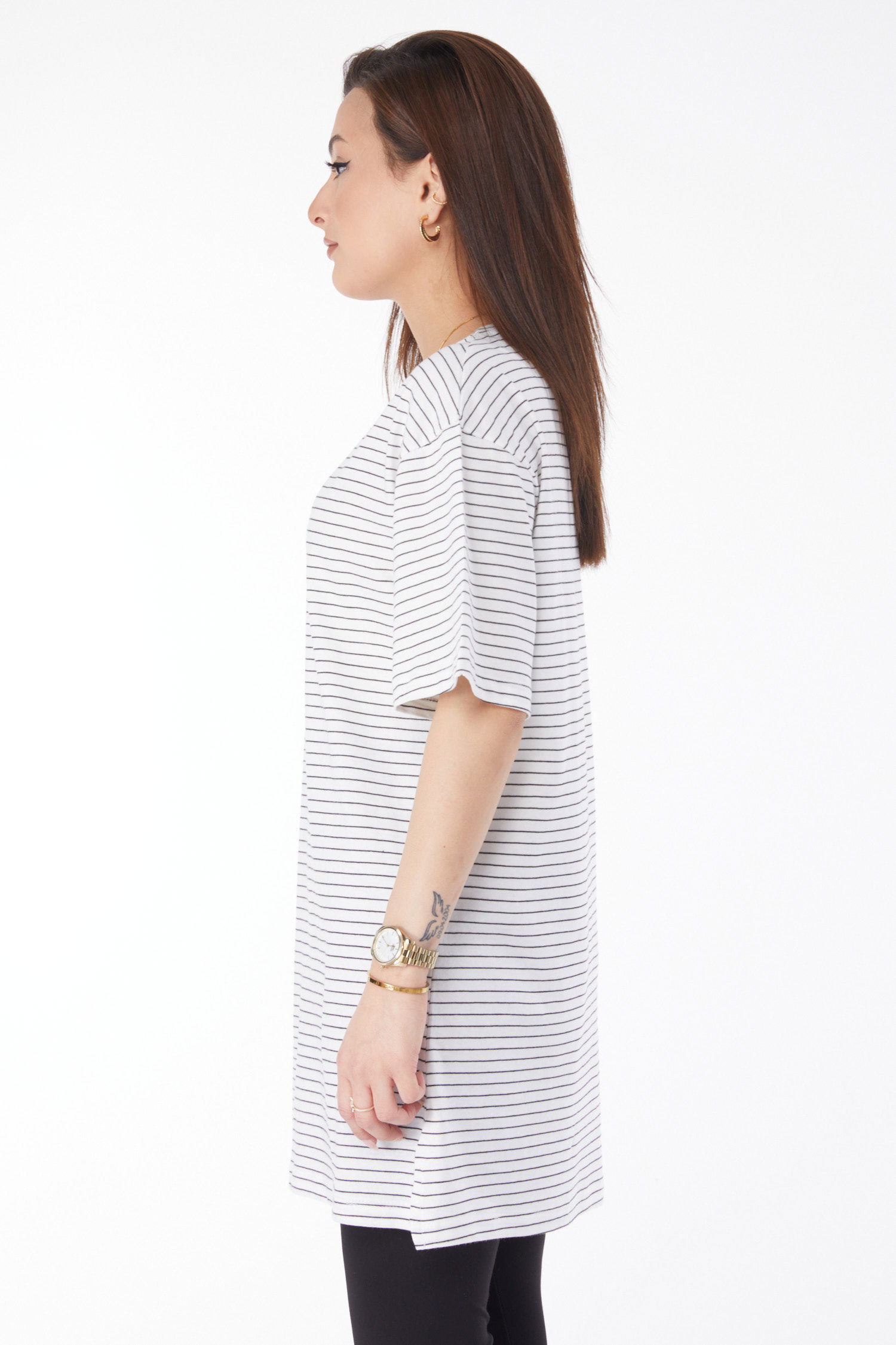 Kısa Kollu Çizgili T-shirt Beyaz - 24655 - 4