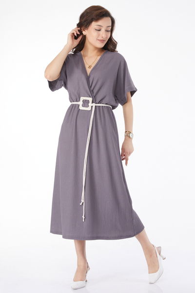 24660-FUME Kemerli Elbise 